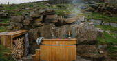 Outdoor wood fired hot tub