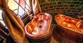 Copper sink and bath tub inside Ground Keeper's Cottage at North Shire in Yorkshire 