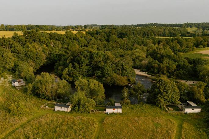 Huts and river from above