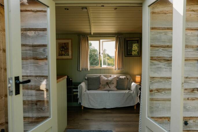 View into hut from outside