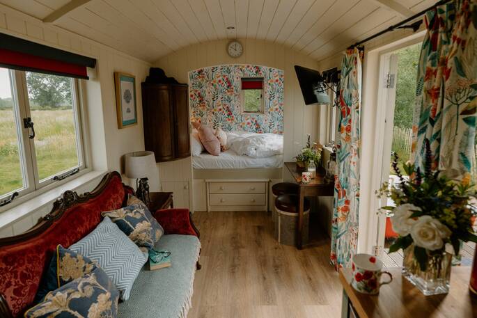 Living space and bed