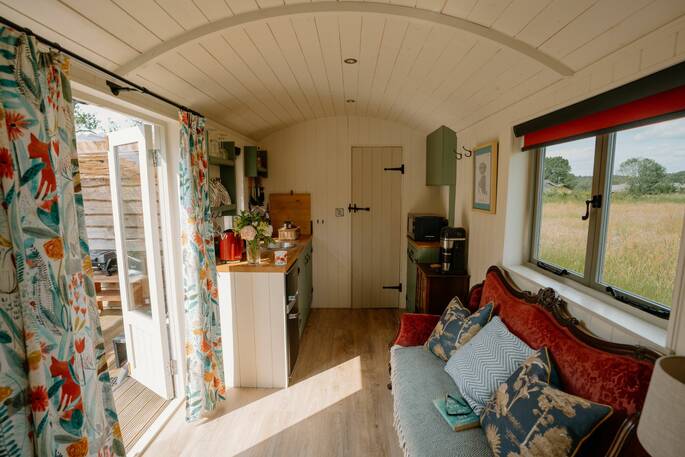 Sofa and kitchen area