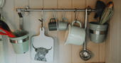 Keepers Watch shepherds hut kitchen utensils, Whitby, North Yorkshire