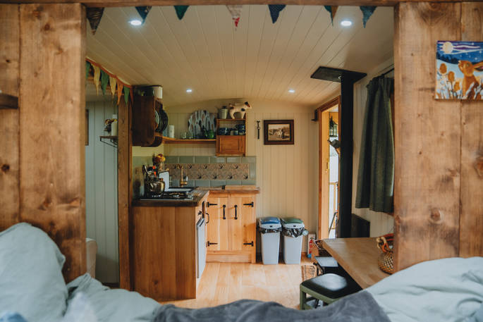Woodman's Hut shepherds hut - from the bed, Whitby, North Yorkshire