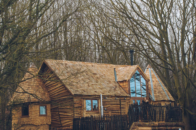 Exterior of the wooden cabin at The Hideaway in Yorkshire