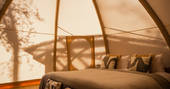 Beck bell tent interior - bed, The Lazy T at Old Byland, York, Yorkshire