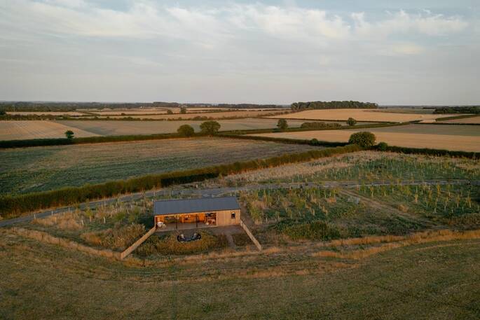 Aerial view of the Straw Shed