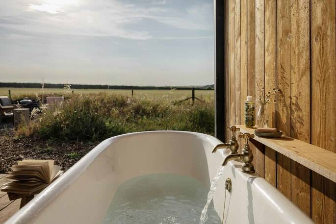 Outdoor bath tub with a view