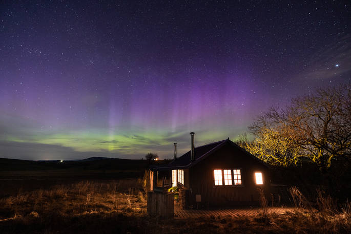 J.Abbott, Barley Bothy northern light/aurora borealis, Boutique Farm Bothies at Huntly, Aberdeenshire