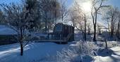 The Dairy at Denend under winter snow, Boutique Farm Bothies at Huntly, Aberdeenshire