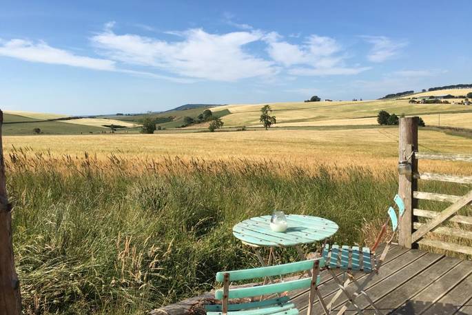 The Sheep Shed decking view, Boutique Farm Bothies at Huntly, Aberdeenshire