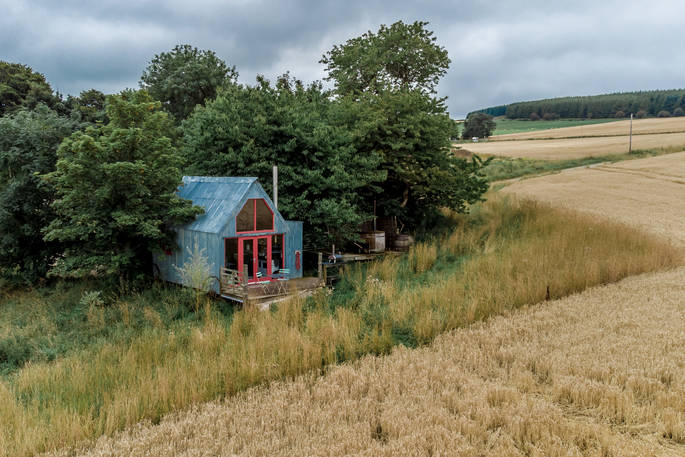 The Sheep Shed exterior and outdoor space, Boutique Farm Bothies at Huntly, Aberdeenshire