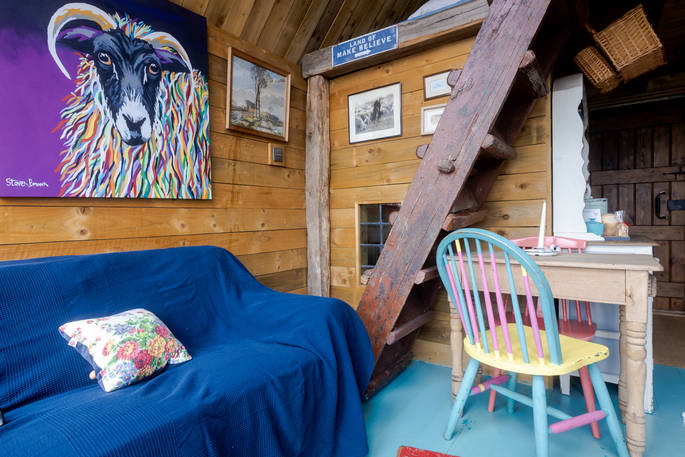 The Sheep Shed interior decor, Boutique Farm Bothies at Huntly, Aberdeenshire