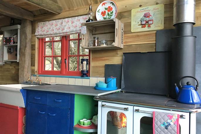 The Sheep Shed kitchen area, Boutique Farm Bothies at Huntly, Aberdeenshire