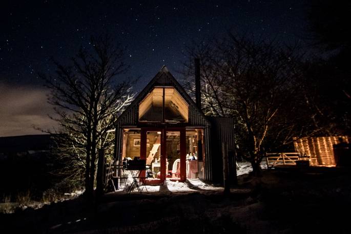 The Sheep Shed starry night landscape, Boutique Farm Bothies at Huntly, Aberdeenshire 
