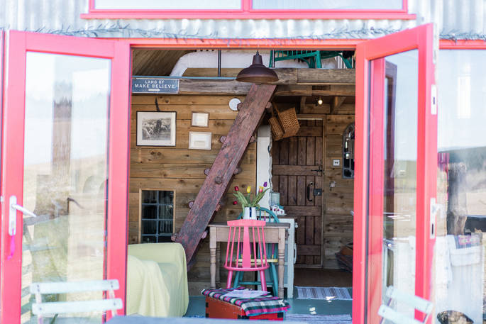 The Sheep Shed view from the outside to the inside, Boutique Farm Bothies at Huntly, Aberdeenshire