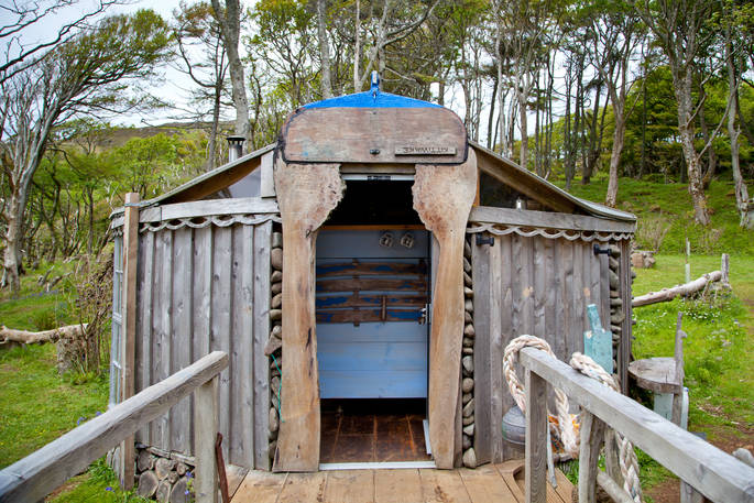Exterior view of hut at Kittiwake, Argyll and Bute