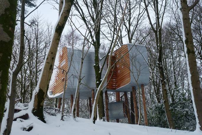 Exterior front view of Brockloch Treehouse, Dumfries and Galloway