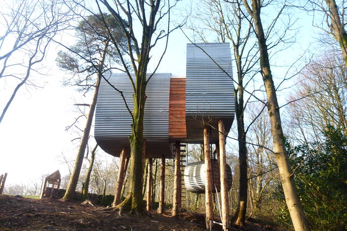 Exterior side view at Brockloch Treehouse, Dumfries and Galloway
