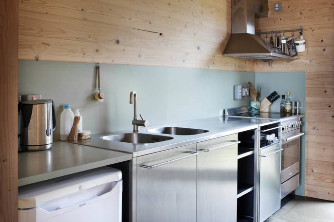 Black Shed cabin kitchen, Highland, Scotland - James Ross Photography