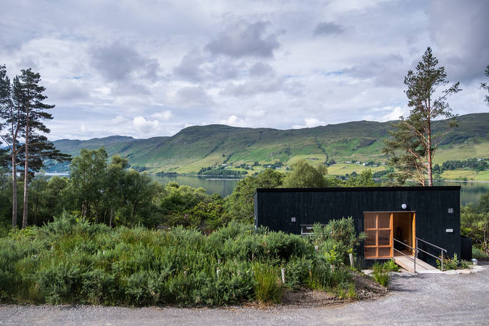 Red Squirrel Cabin and the loch, Ullapool, Highland, Scotland