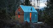 The Bothy Project at night, near Aviemore, Highland, Scotland