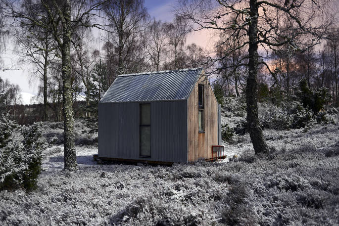 The Bothy Project in the snow at Inshriach House in Highland 