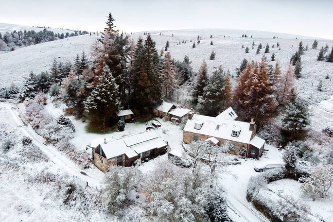 Cose Farmhouse cottage during snow, Nairn, Highland, Scotland