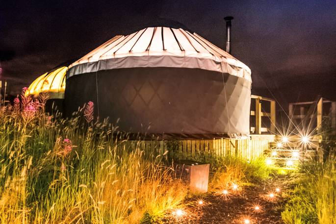 Bramble Yurt at night, Alexander House, Auchterarder, Perth & Kinross, Scotland