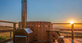 hot tub at sunset Heather Yurt, Alexander House, Auchterarder, Perth & Kinross, Scotland