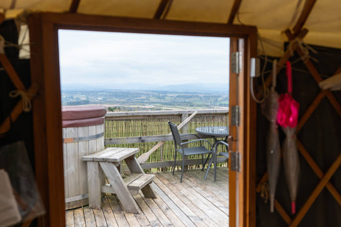 view from the bedroom Heather Yurt, Alexander House, Auchterarder, Perth & Kinross, Scotland