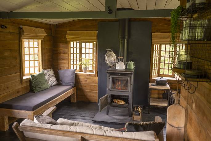 Fishing Hut cabin interior, Lauder, Scottish Borders, Scotland