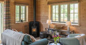 Sandystones Treehouse living room with wood burner, Jedburgh, Scottish Borders, Scotland