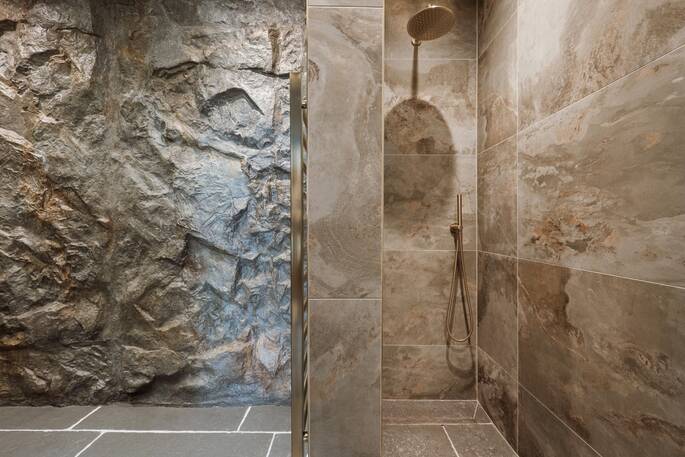 Bathroom with a hot shower