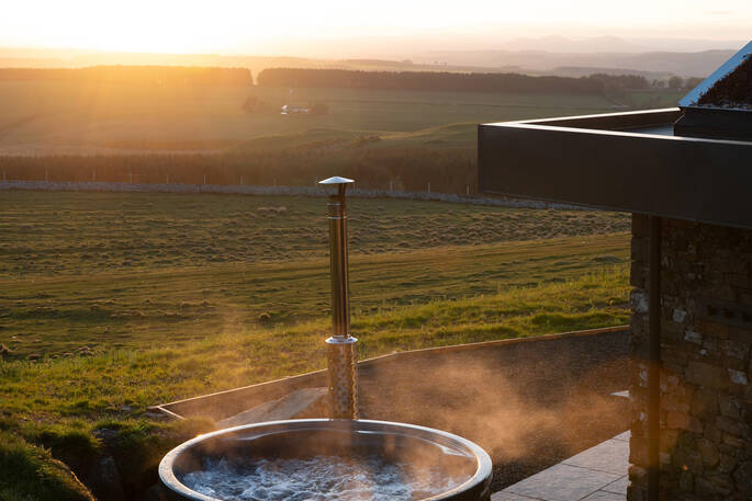 Hot tub view at sunset