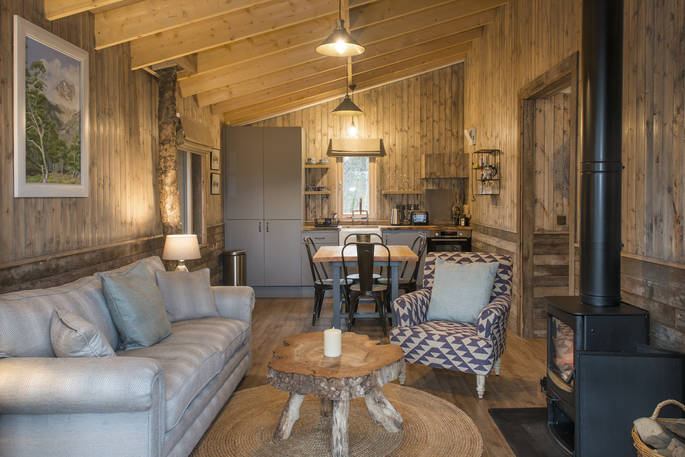 Flycatcher Treehouse interior at Doune, Stirling, Scotland