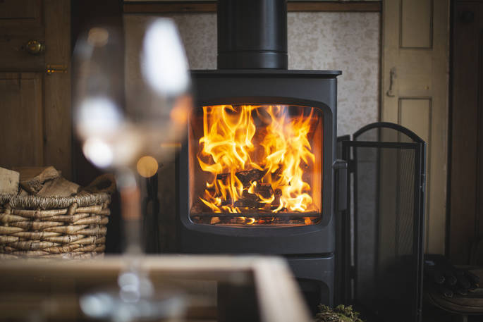 Treehouses at Lanrick wood burner, Doune, Stirling, Scotland