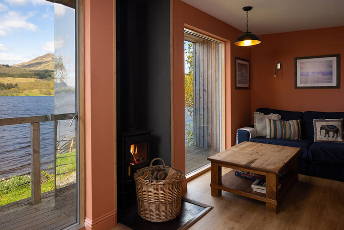 Living area and log burner 