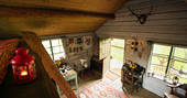 View from the mezzanine looking down into The Log House Studio, Carmarthenshire