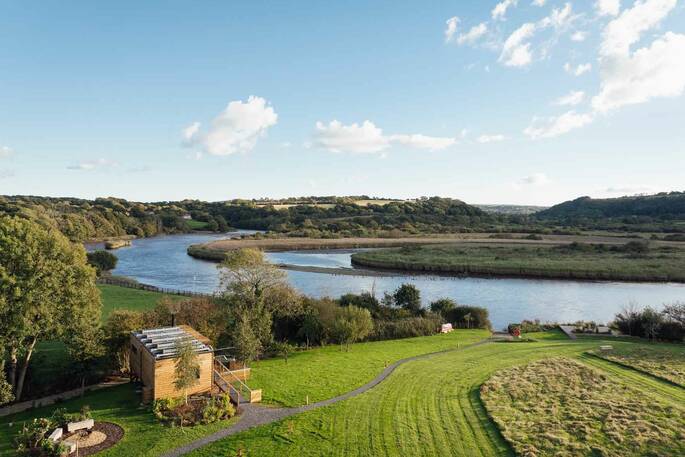 Aerial view with view of river