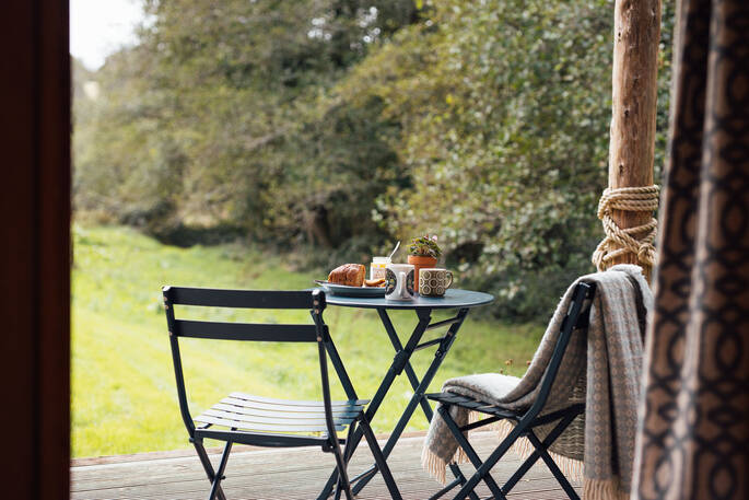 Front deck with outside seating for two