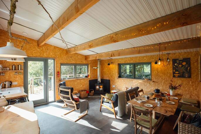 Large kitchen, dining and living area at Ty Mawr