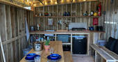 The Den cabin - outdoor covered kitchen, One Cat Farm, Lampeter, Ceredigion, Wales