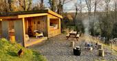 The Lookout cabin exterior, One Cat Farm, Lampeter, Ceredigion, Wales