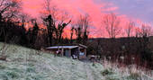 The Lookout cabin - pink sky, One Cat Farm, Ceredigion, Wales
