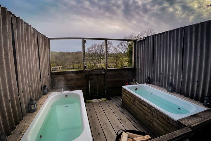 Woodfired baths at One Cat Farm, Ceredigion, Wales
