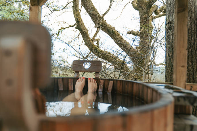 Wood-fired hot tub is available to use