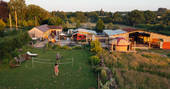 Box Barn camp drone view, Raglan, Monmouthshire - Owen Howells Photography