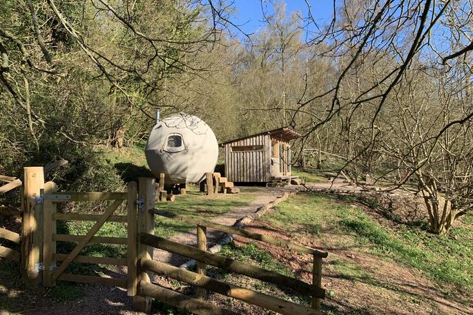 Oak Apple Tree Tent pod exterior, Lower Gockett Farm, Lydart, Monmouth, Monmouthshire, Wales