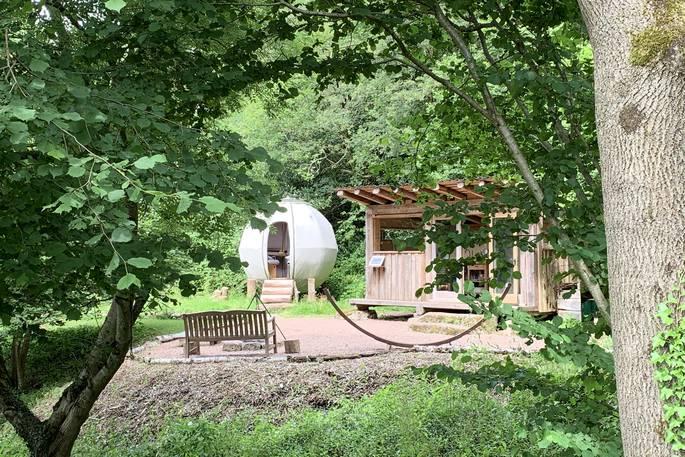 Oak Apple Tree Tent pod exterior, Lower Gockett Farm, Lydart, Monmouth, Monmouthshire, Wales